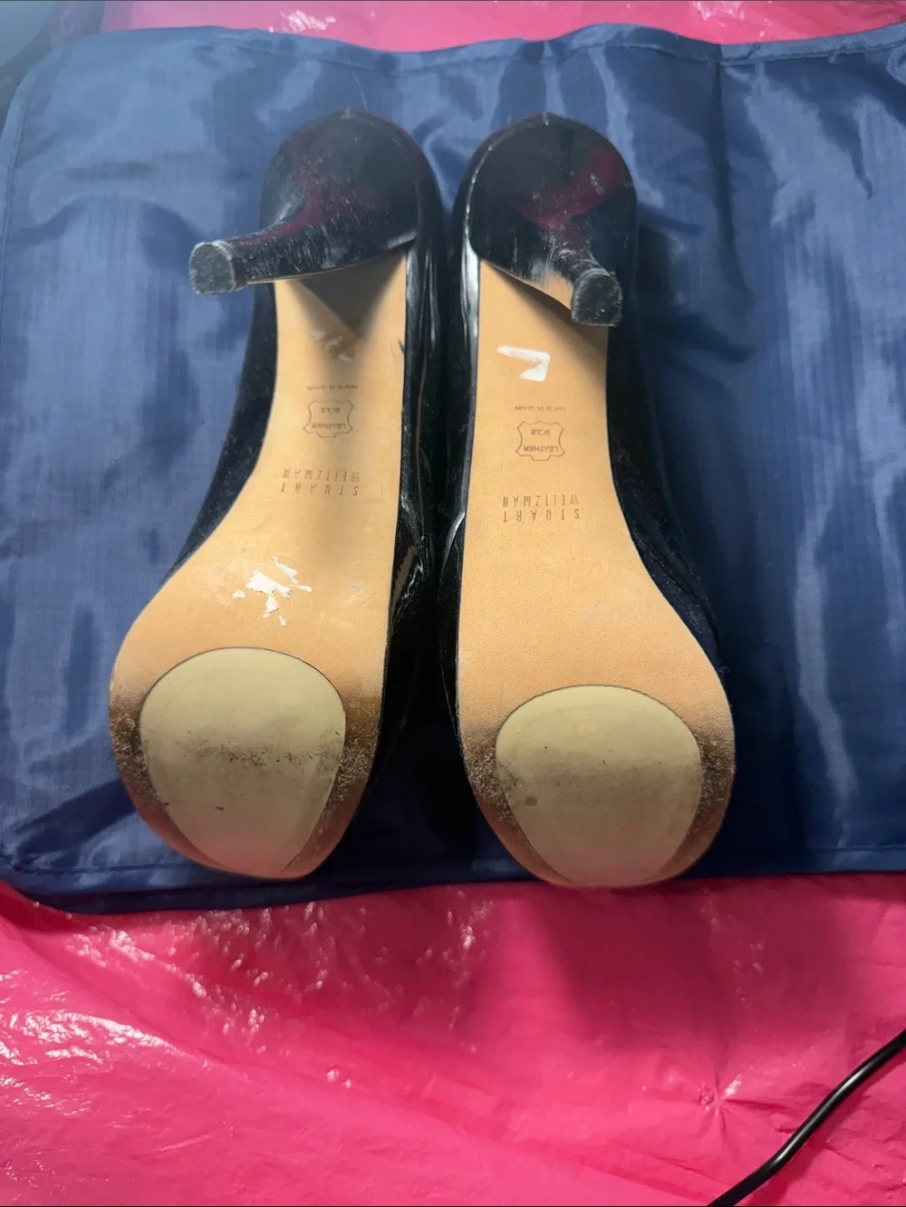 Stuart Weitzman Black Patent Peep-Toe Pumps